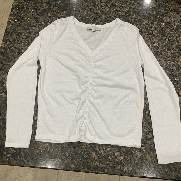 Loft ladies white cotton blend long sleeve shirt with cinched front Size Large - Picture 1 of 4